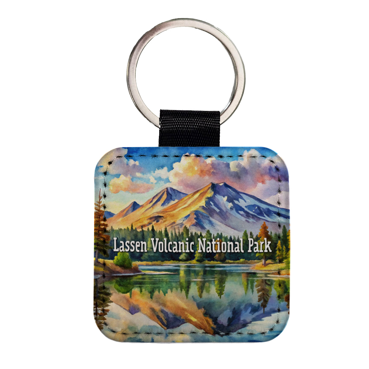 Lassen Volcanic National Park California Square Faux Leather Keychain
