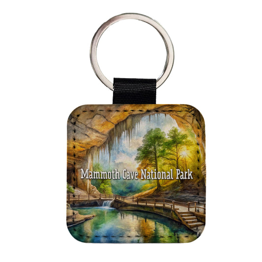 Mammoth Cave National Park Kentucky Square Faux Leather Keychain