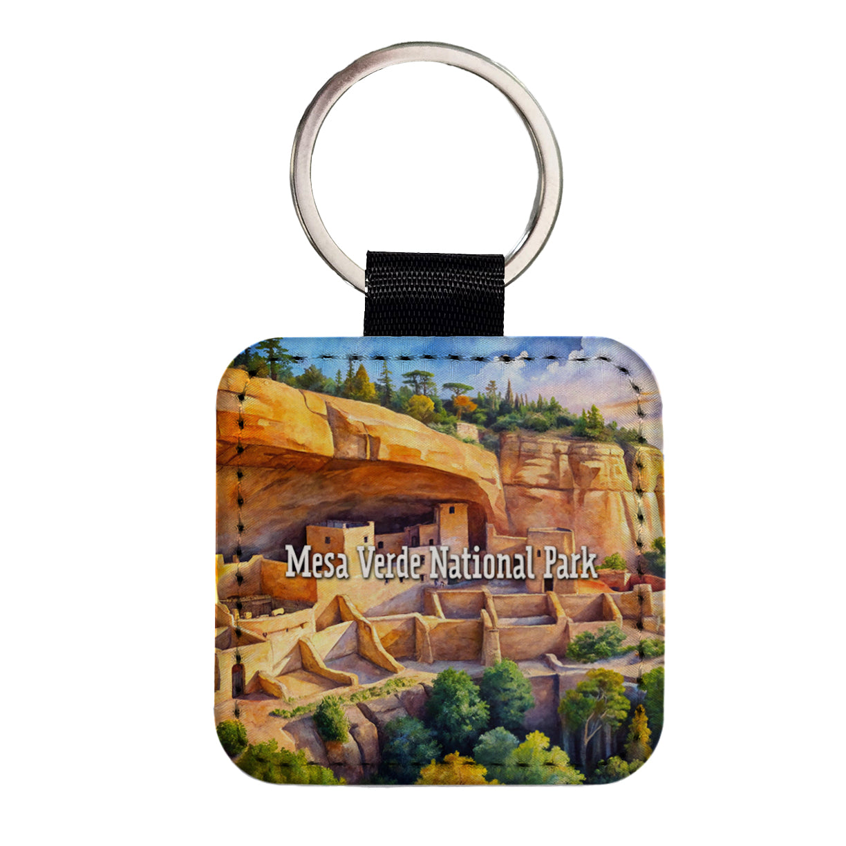 Mesa Verde National Park Colorado CO Square Faux Leather Keychain
