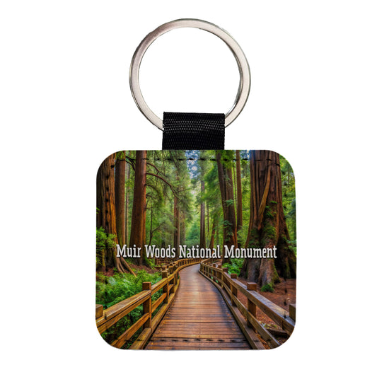 Muir Woods National Monument California Square Faux Leather Keychain