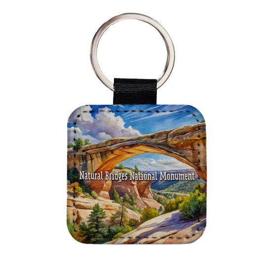 Natural Bridges National Monument Utah Square Faux Leather Keychain