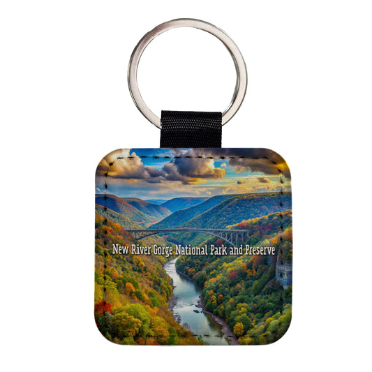 New River Gorge National Park and Preserve West Virginia Square Faux Leather Keychain