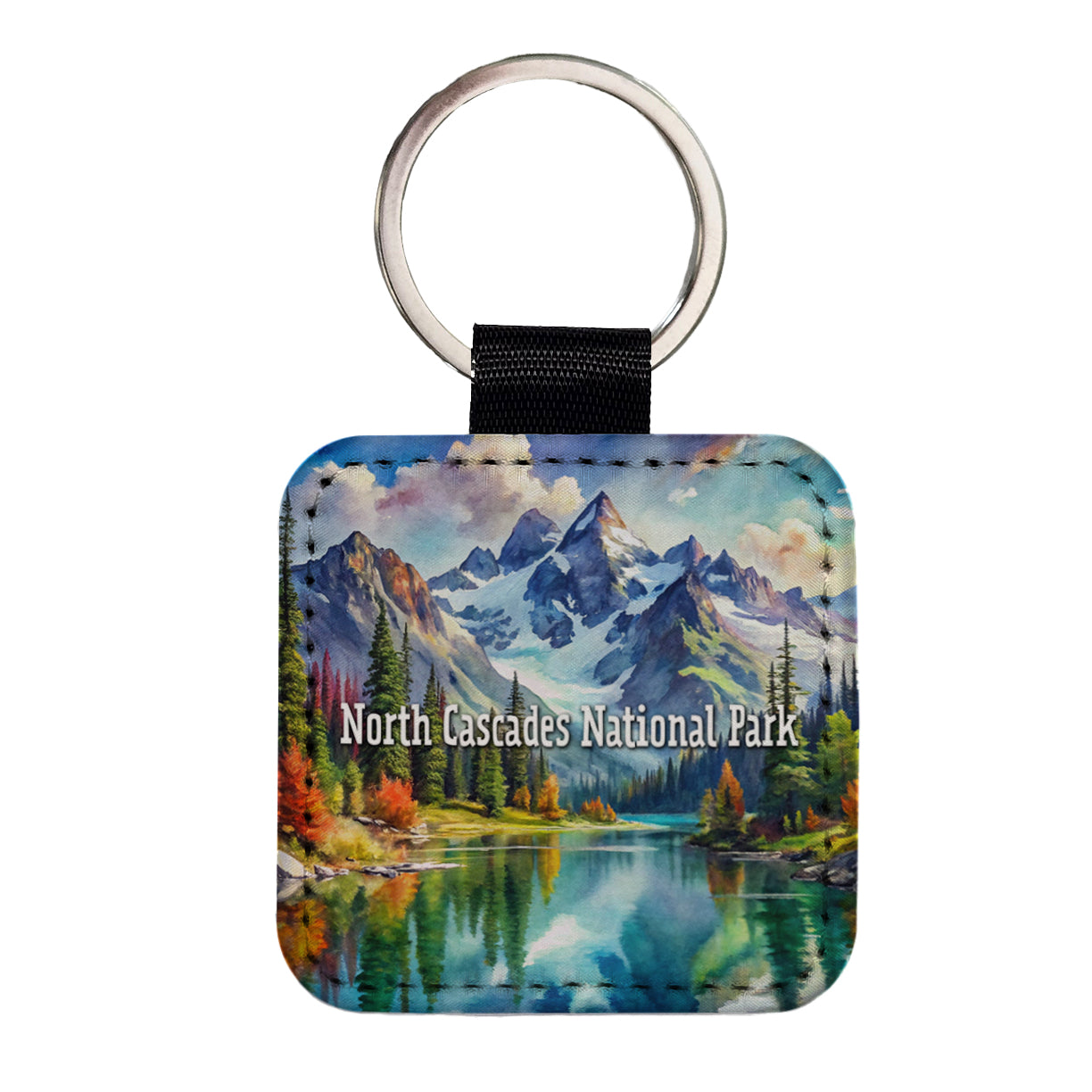 North Cascades National Park Washington Square Faux Leather Keychain