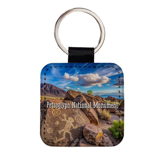 Petroglyph National Monument New Mexico Square Faux Leather Keychain