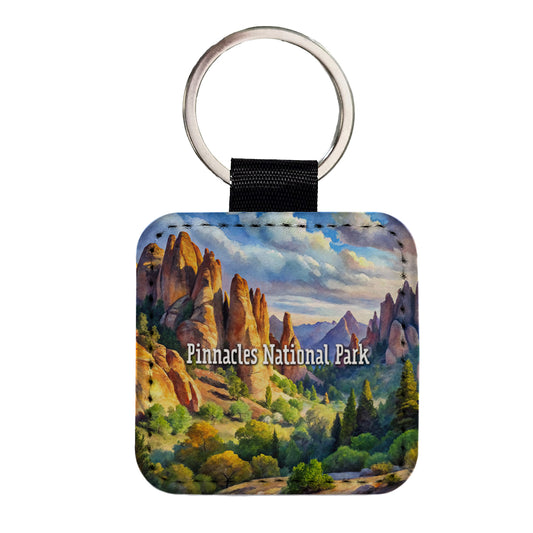 Pinnacles National Park California Square Faux Leather Keychain