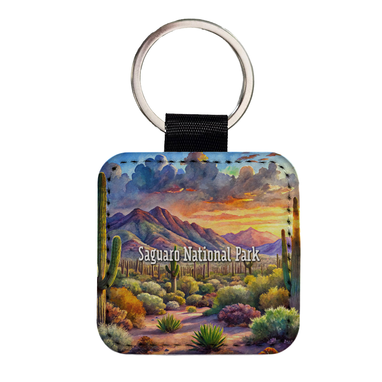 Saguaro National Park Arizona Square Faux Leather Keychain
