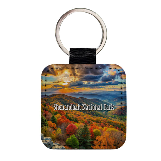 Shenandoah National Park Virginia Square Faux Leather Keychain