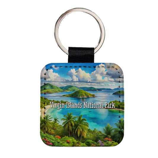 Virgin Islands National Park Square Faux Leather Keychain
