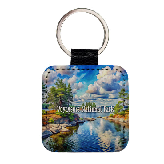 Voyageurs National Park Minnesota Square Faux Leather Keychain