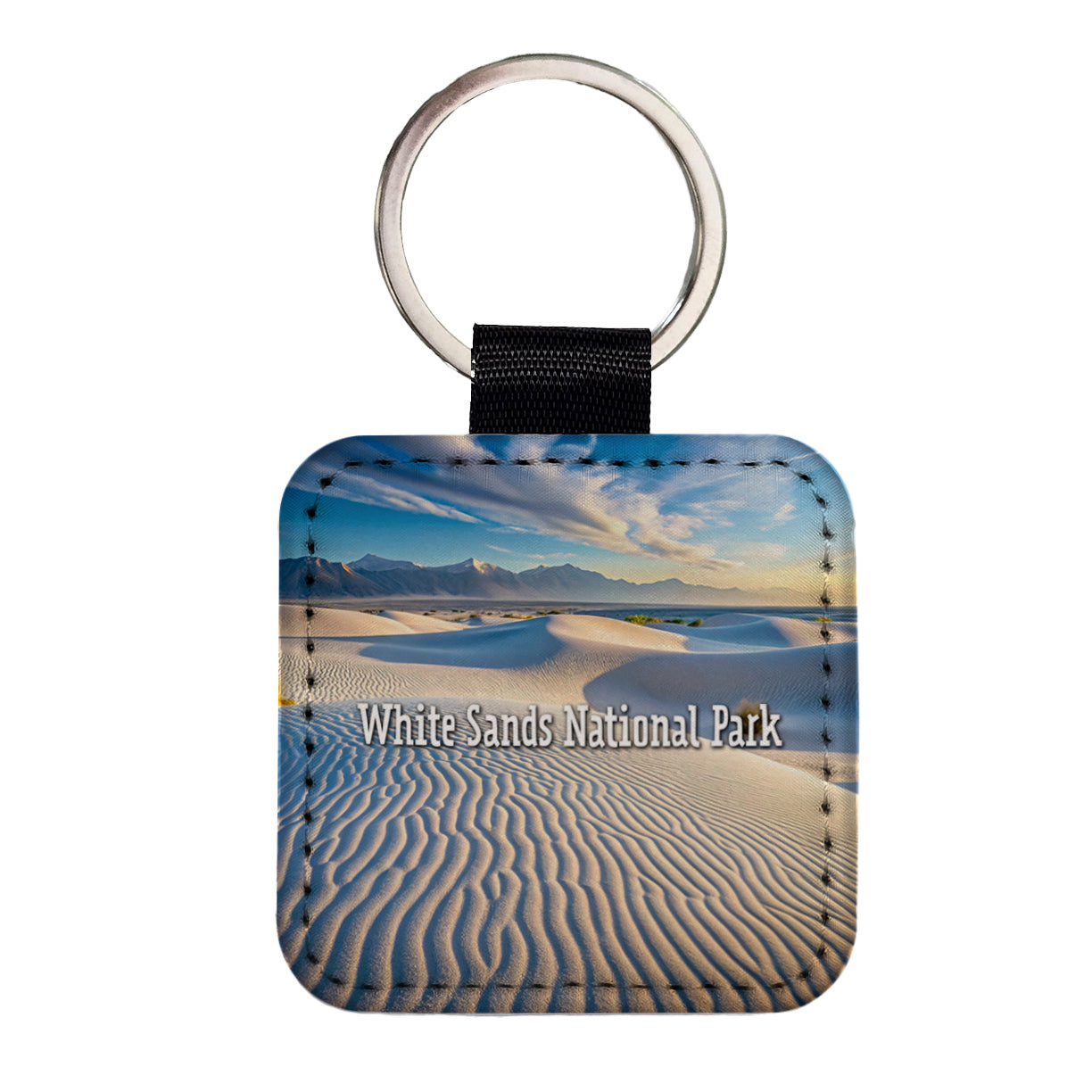 White Sands National Park New Mexico Square Faux Leather Keychain