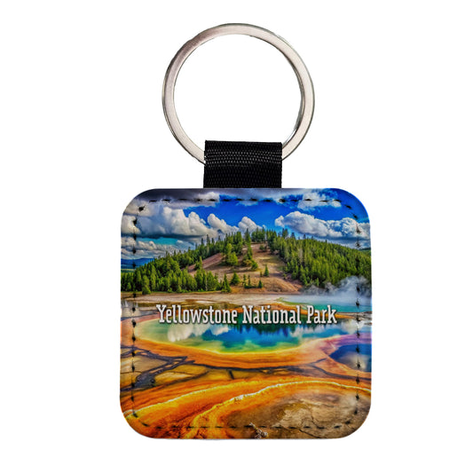 Yellowstone National Park Wyoming Square Faux Leather Keychain
