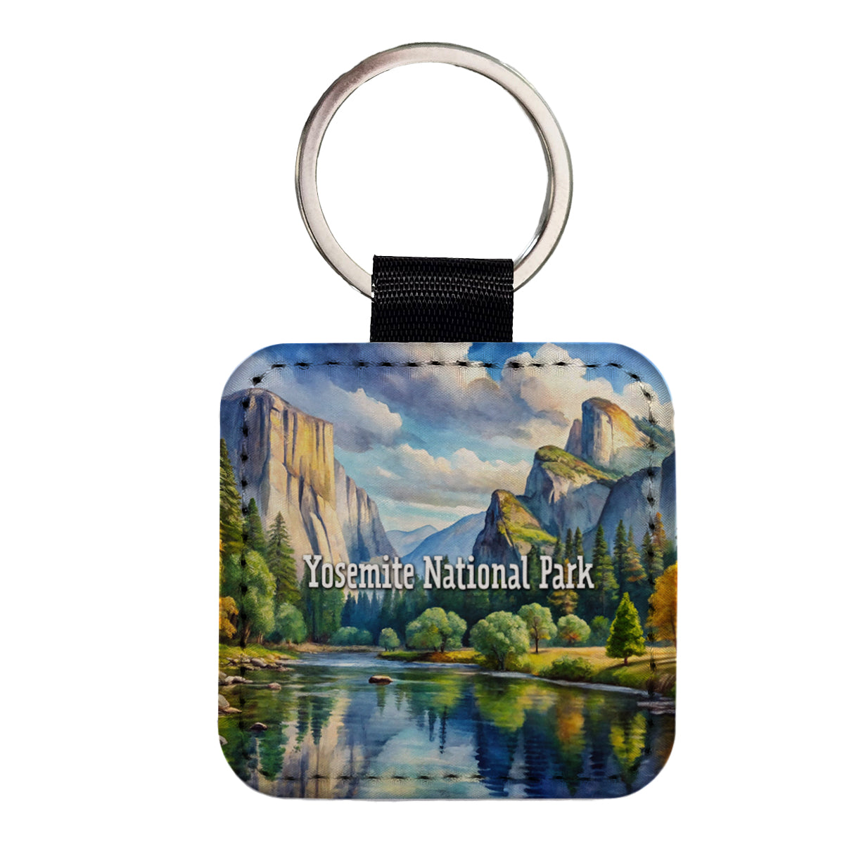 Yosemite National Park California Square Faux Leather Keychain