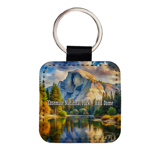 Yosemite National Park Half Dome Square Faux Leather Keychain