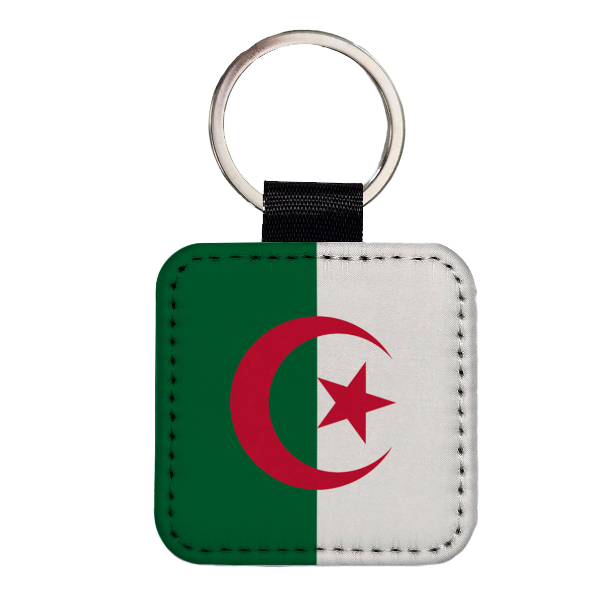 Algeria Country Flag Square Faux Leather Keychain
