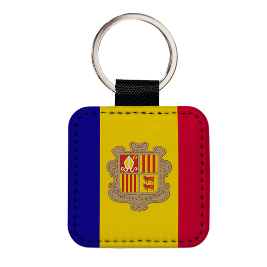 Andorra Country Flag Square Faux Leather Keychain