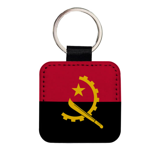 Angola Country Flag Square Faux Leather Keychain