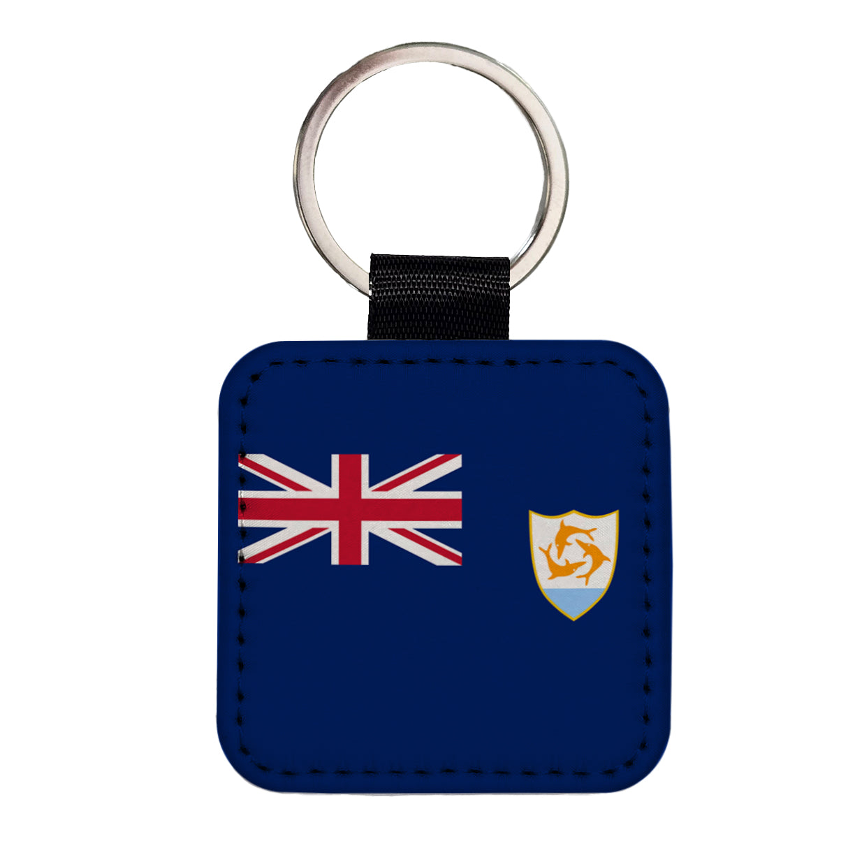 Anguilla Country Flag Square Faux Leather Keychain