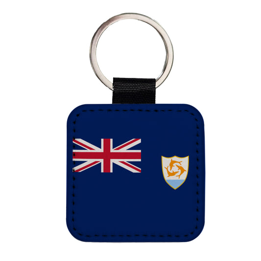 Anguilla Country Flag Square Faux Leather Keychain