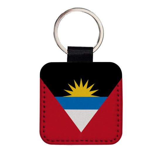 Antigua and Barbuda Country Flag Square Faux Leather Keychain