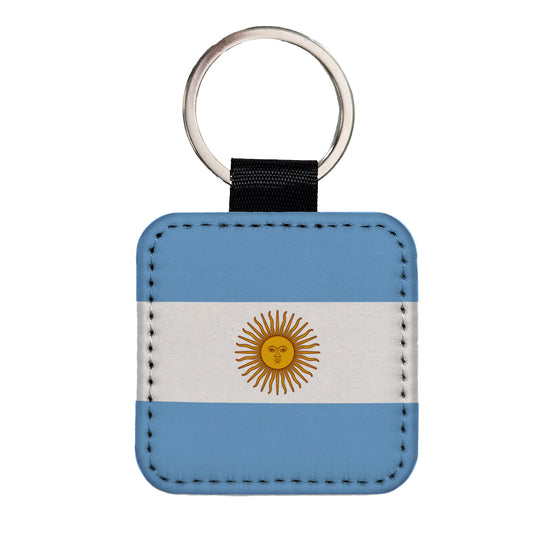Argentina Country Flag Square Faux Leather Keychain