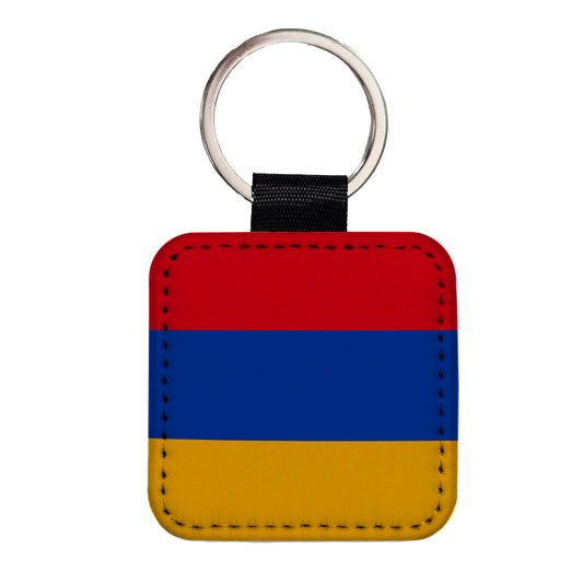 Armenia Country Flag Square Faux Leather Keychain