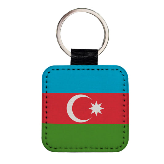 Azerbaijan Country Flag Square Faux Leather Keychain