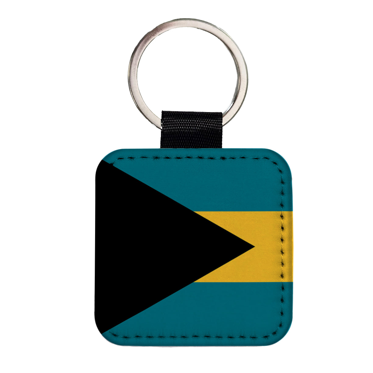 Bahamas Country Flag Square Faux Leather Keychain