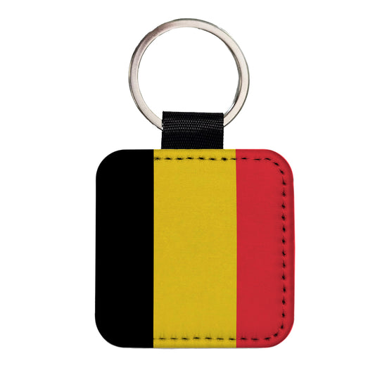 Belgium Country Flag Square Faux Leather Keychain