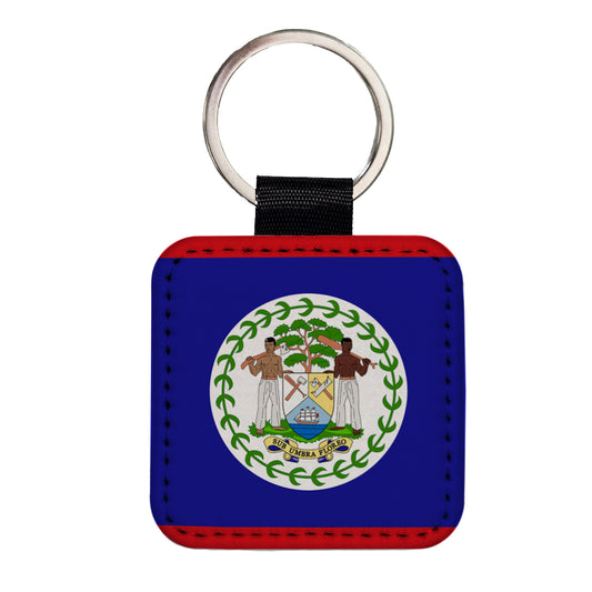 Belize Country Flag Square Faux Leather Keychain