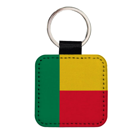 Benin Country Flag Square Faux Leather Keychain