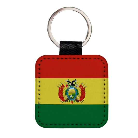 Bolivia Country Flag Square Faux Leather Keychain