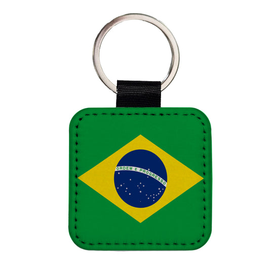 Brazil Country Flag Square Faux Leather Keychain