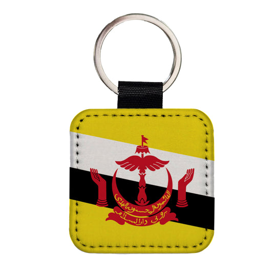 Brunei Darussalam Country Flag Square Faux Leather Keychain