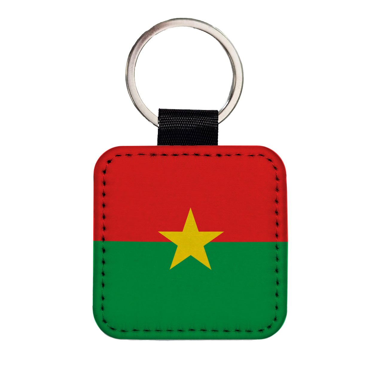 Burkina Faso Country Flag Square Faux Leather Keychain