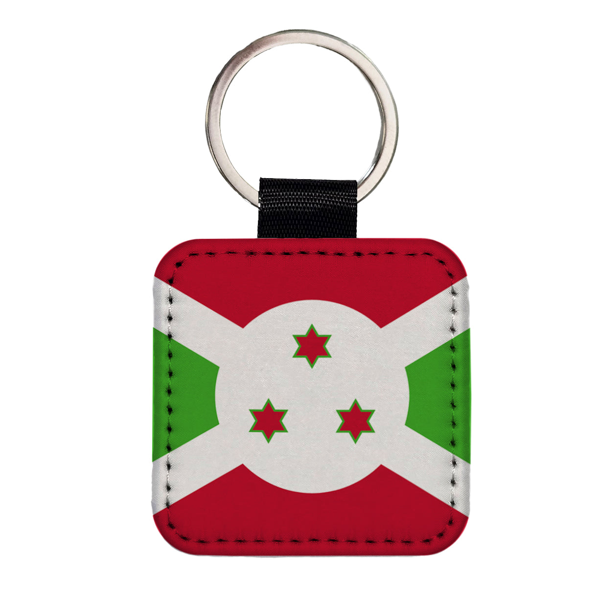 Burundi Country Flag Square Faux Leather Keychain