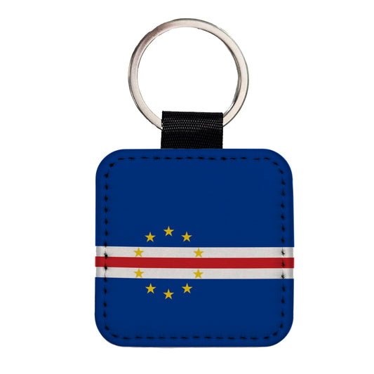 Cabo Verde Country Flag Square Faux Leather Keychain