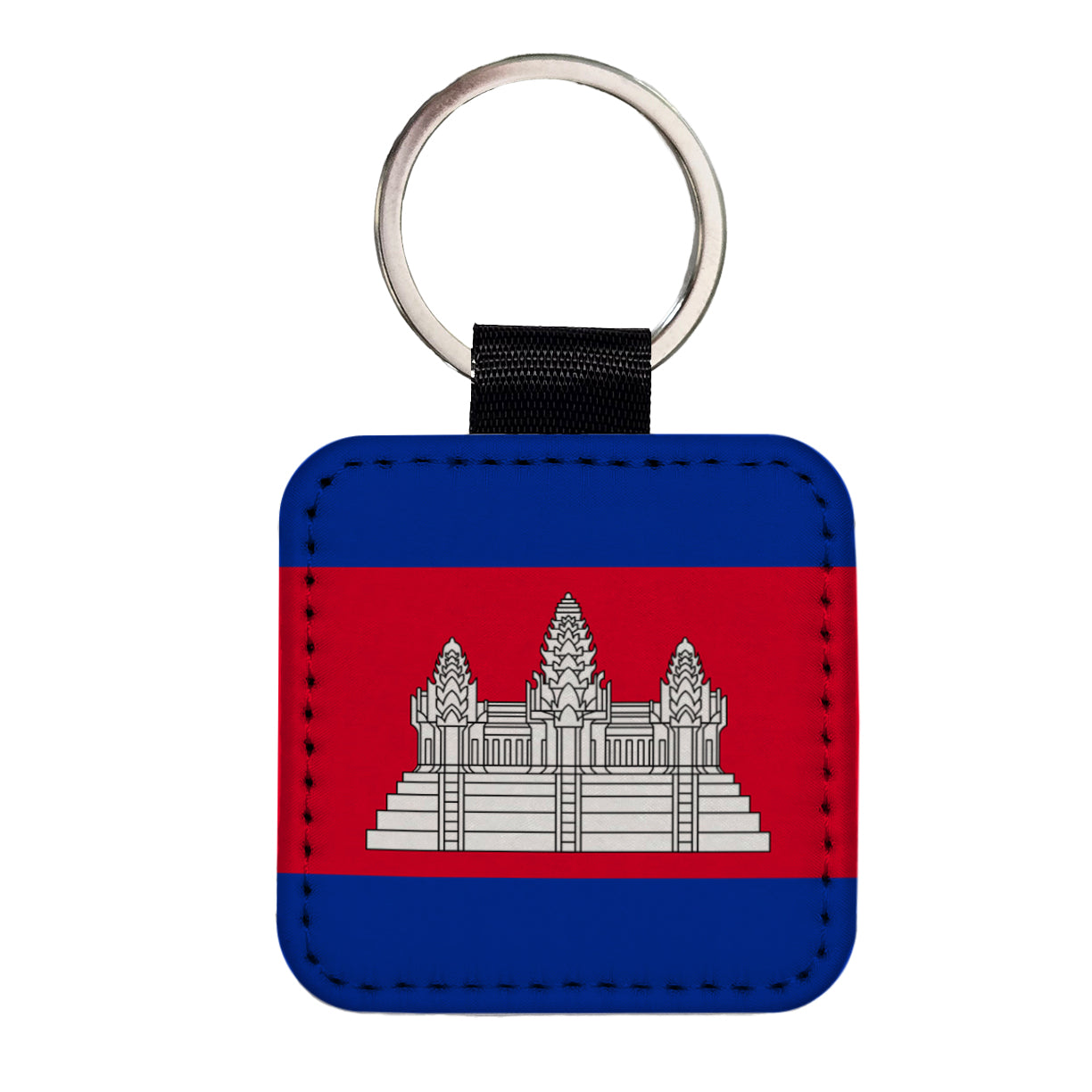 Cambodia Country Flag Square Faux Leather Keychain