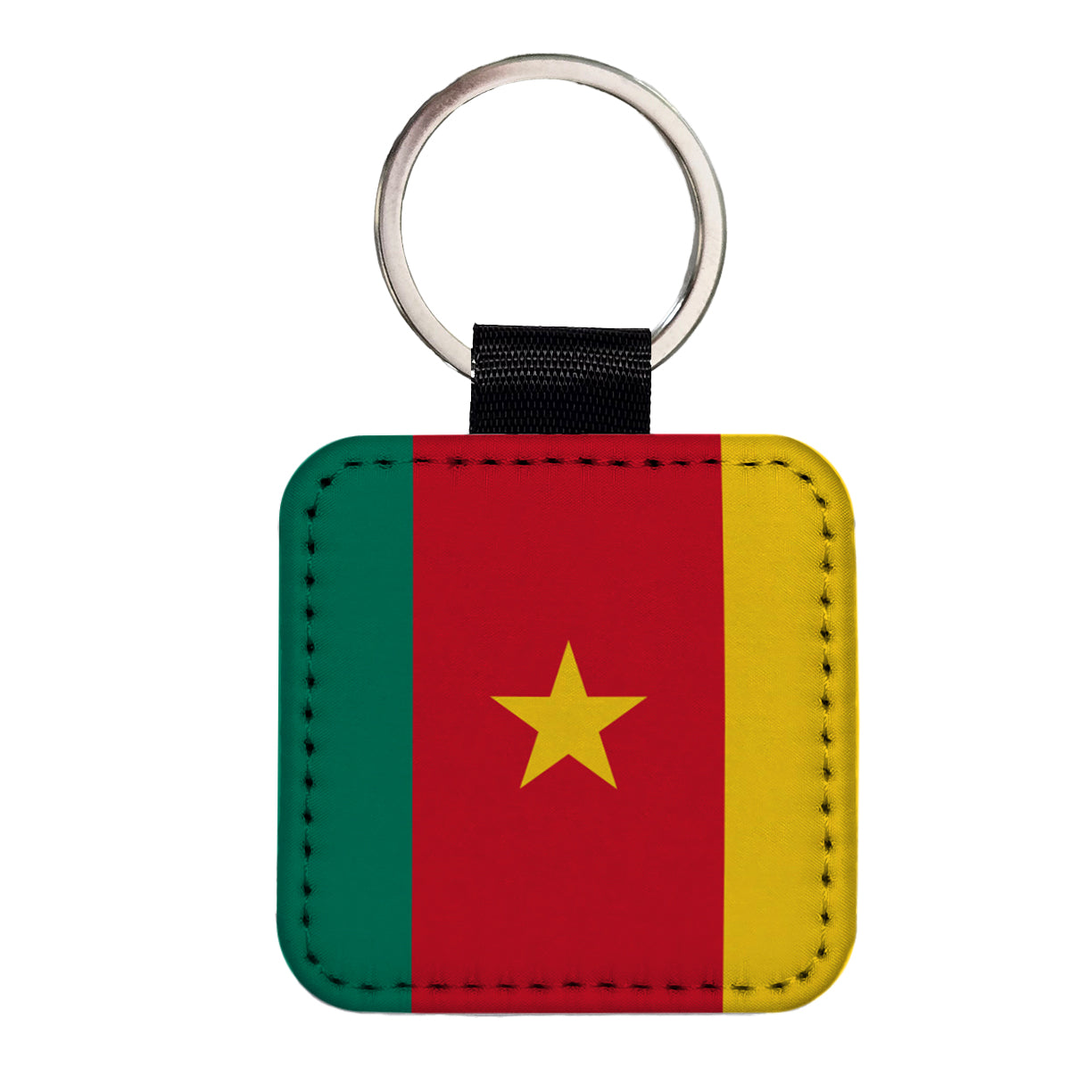 Cameroon Country Flag Square Faux Leather Keychain