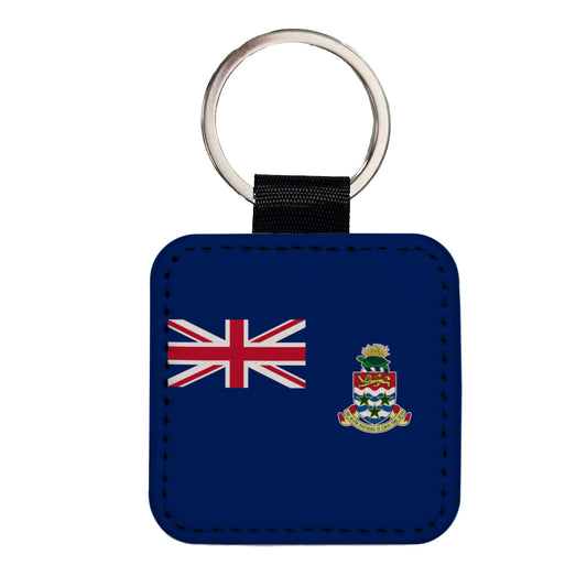 Cayman Islands Country Flag Square Faux Leather Keychain