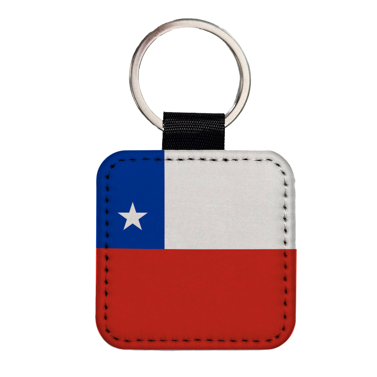 Chile Country Flag Square Faux Leather Keychain