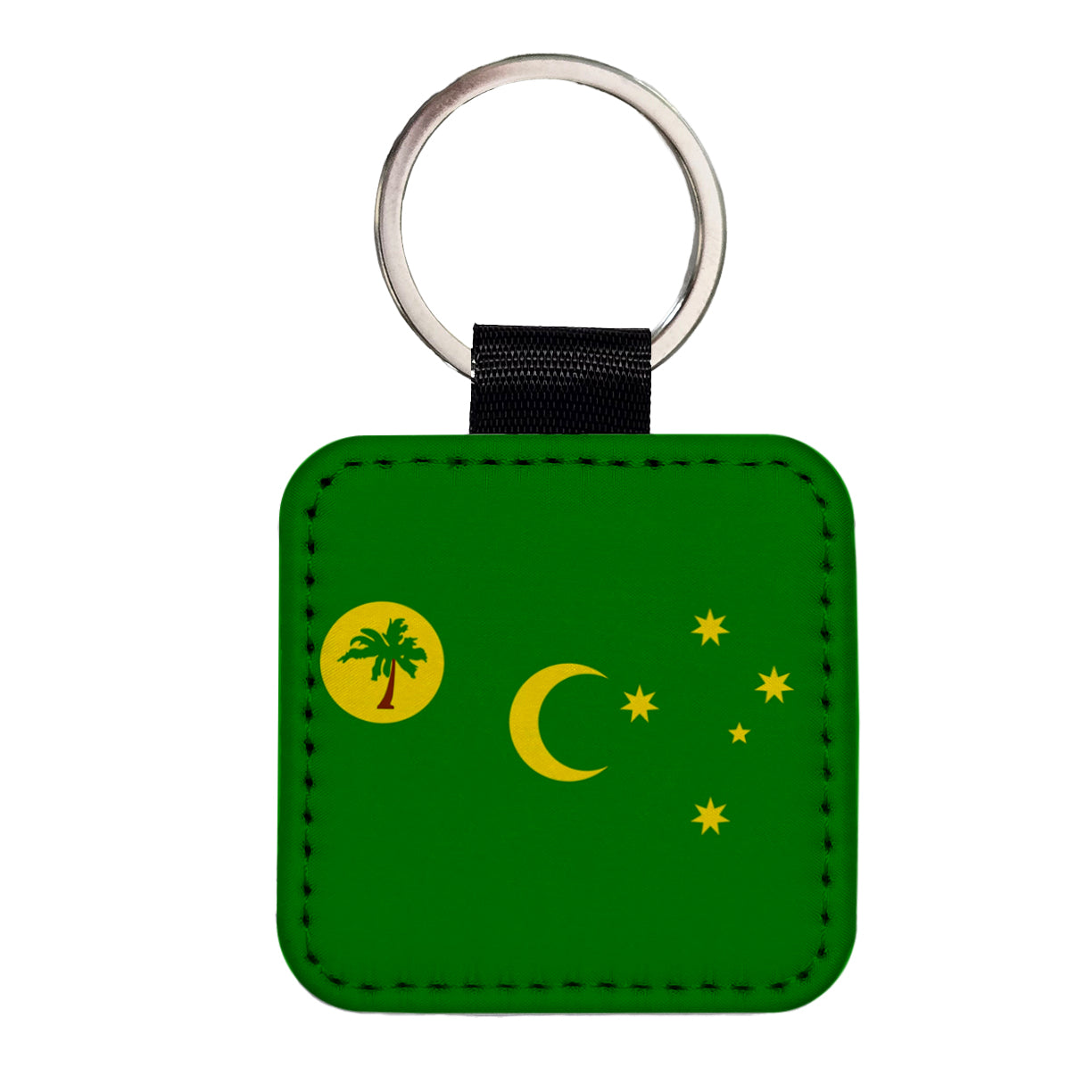 Cocos (Keeling) Islands Country Flag Square Faux Leather Keychain