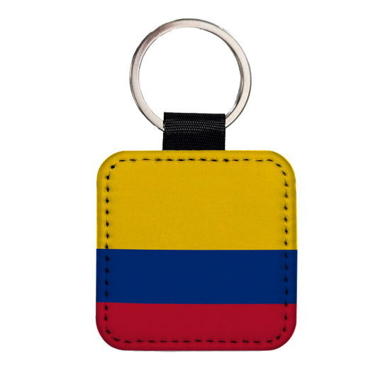 Colombia Country Flag Square Faux Leather Keychain