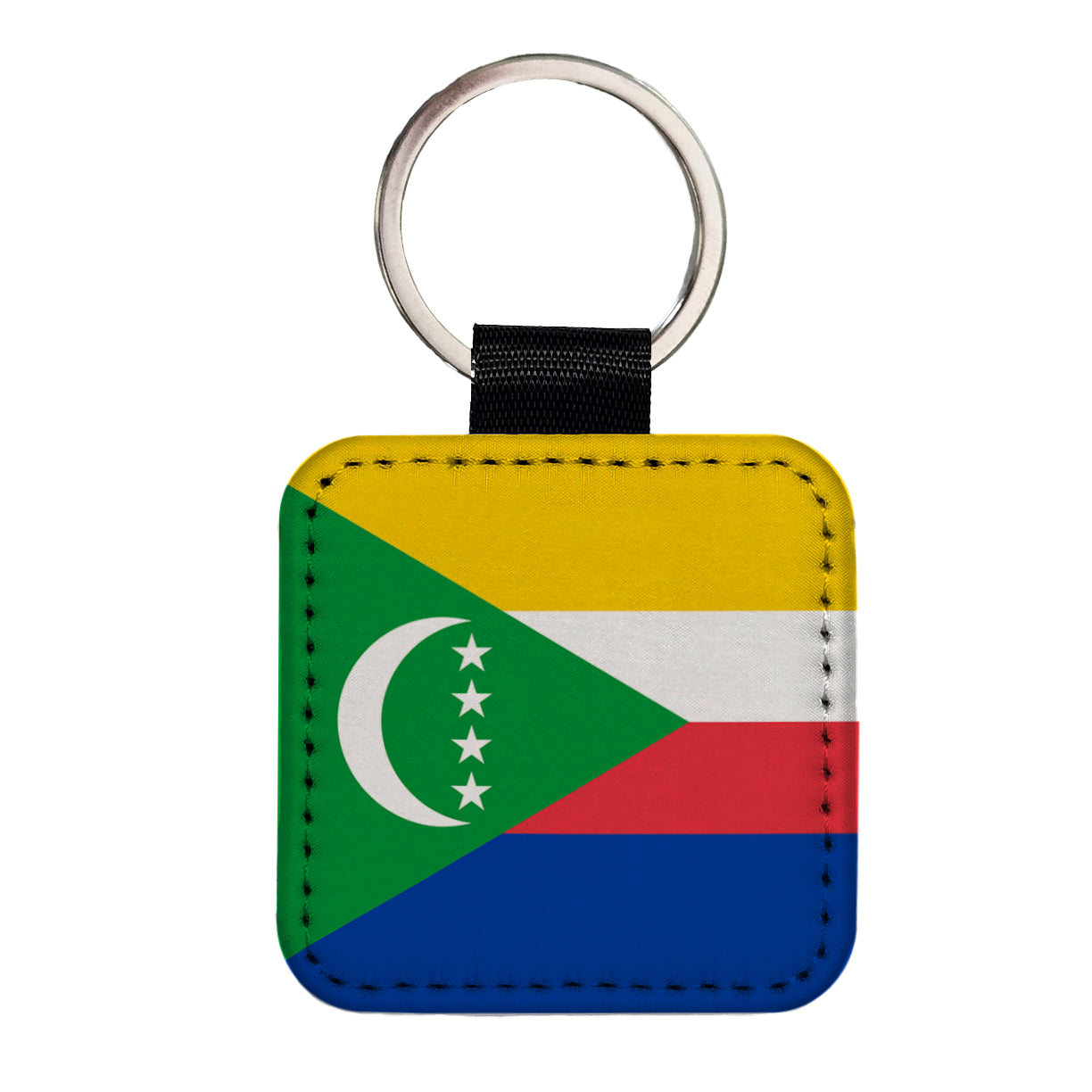 Comoros Country Flag Square Faux Leather Keychain