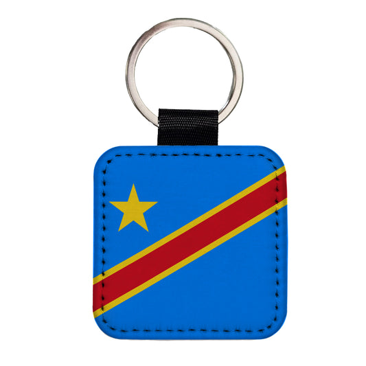 Congo (the Democratic Republic of the) Country Flag Square Faux Leather Keychain