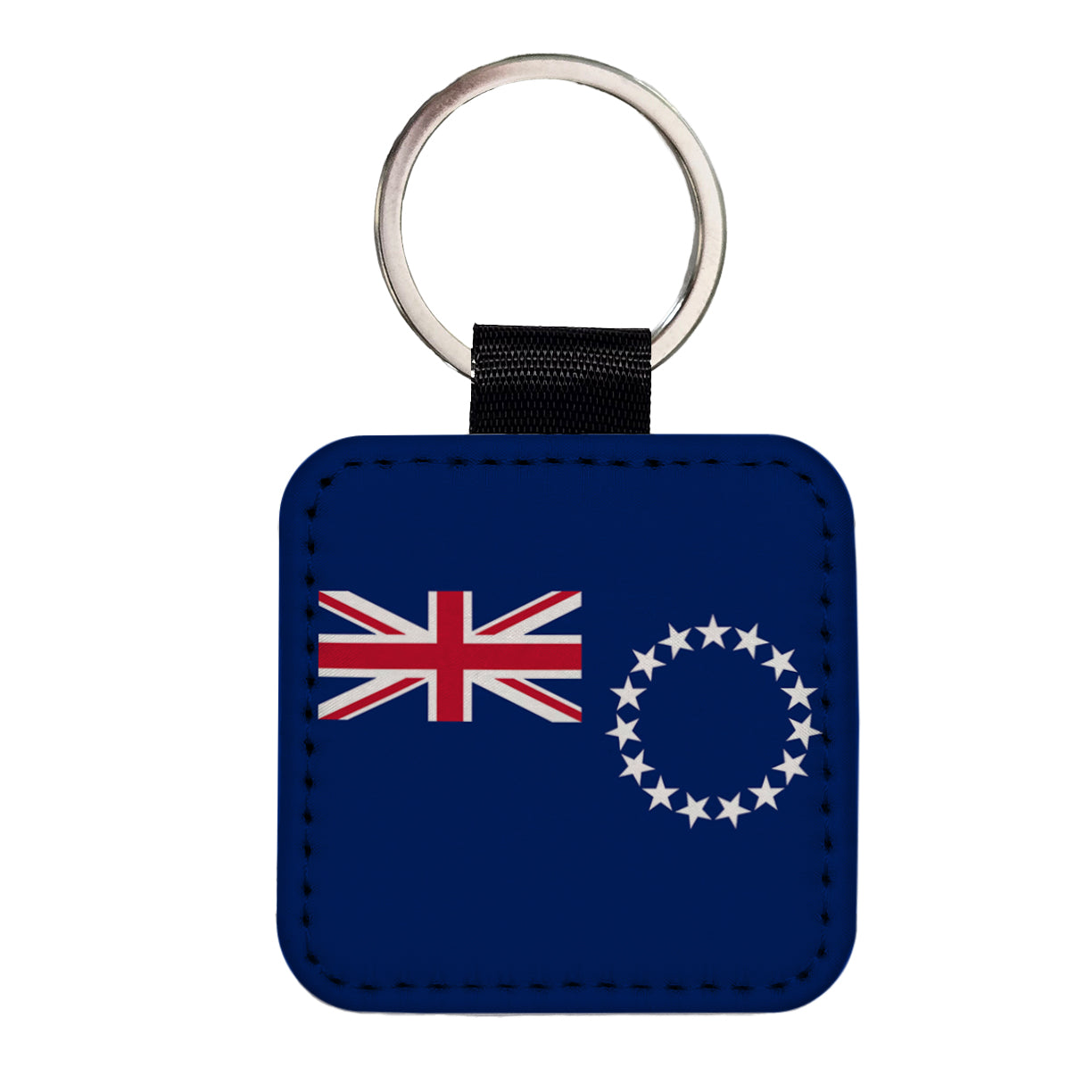 Cook Islands Country Flag Square Faux Leather Keychain