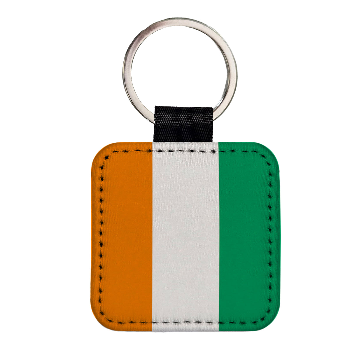 Côte d'Ivoire Country Flag Square Faux Leather Keychain