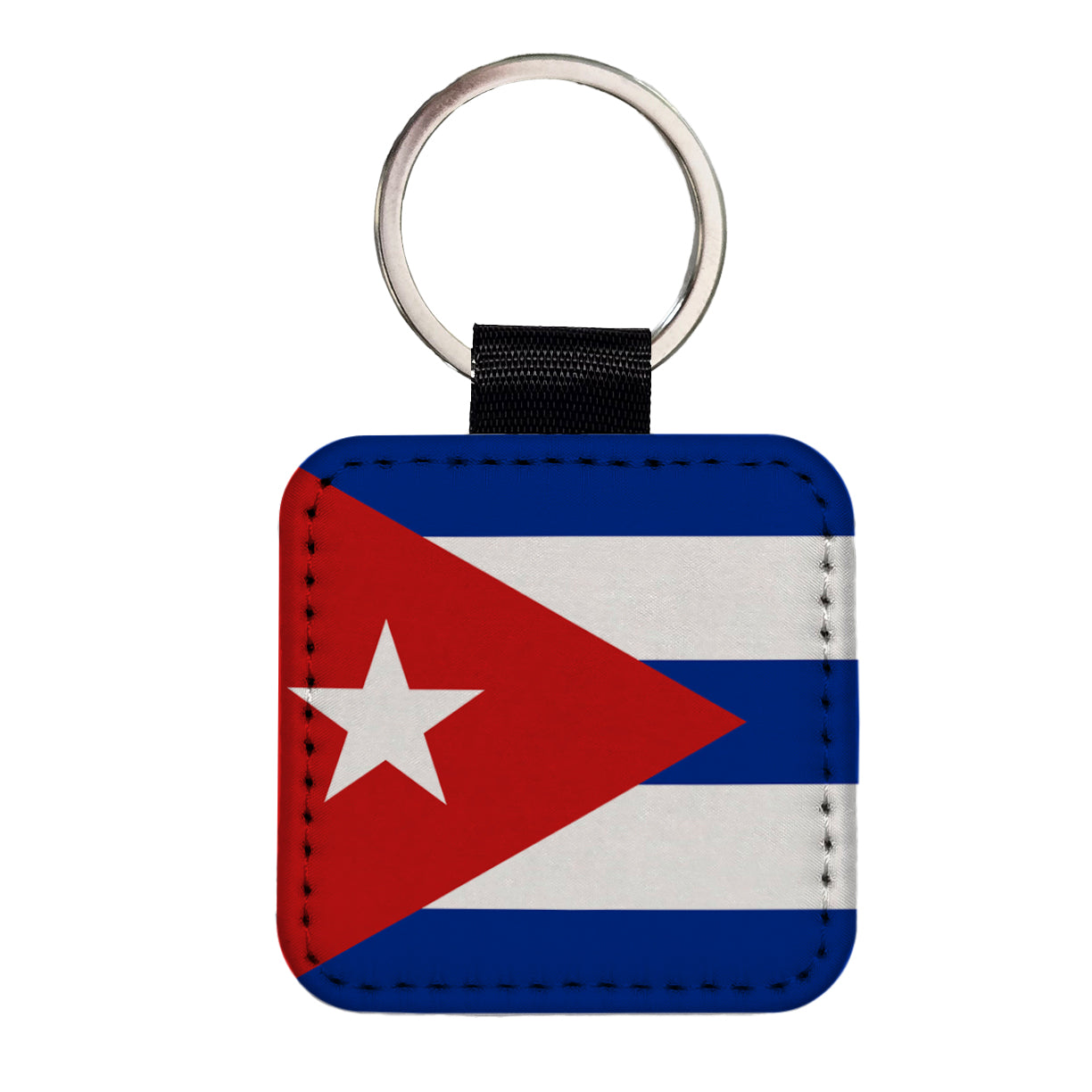 Cuba Country Flag Square Faux Leather Keychain