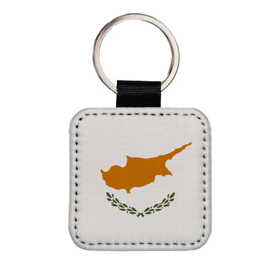Cyprus Country Flag Square Faux Leather Keychain