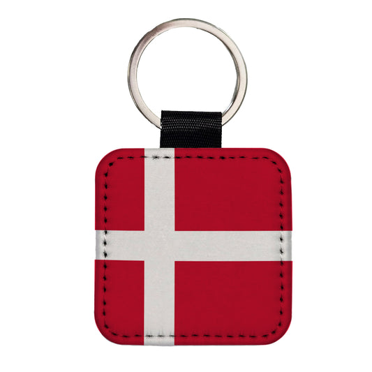 Denmark Country Flag Square Faux Leather Keychain