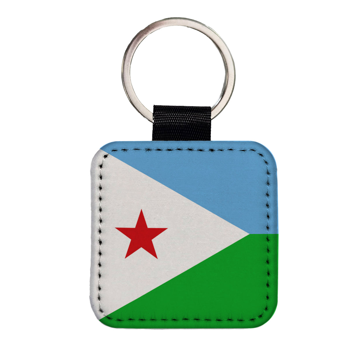 Djibouti Country Flag Square Faux Leather Keychain
